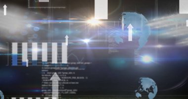 Spor stadyumunda ok ve veri işleme görüntüsü. spor ve kutlama konsepti dijital olarak oluşturulmuş görüntü.