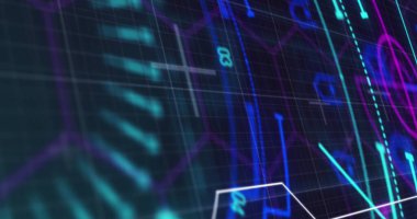 Siyah arkaplan üzerinde veri işleme resmi. küresel iş ve dijital arayüz kavramı dijital olarak oluşturulmuş görüntü.