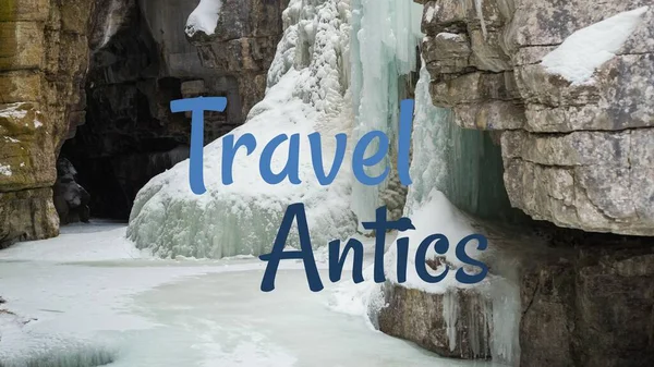 Travel Antics Text Blue Snow Rocks Travel Vacations Healthy Living — Stock Photo, Image