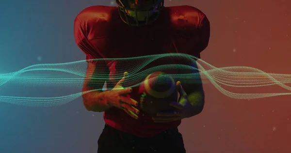 Neon Arka Planda Amerikan Futbolcusu Üzerindeki Işık Çizgileri Spor Rekabet — Stok fotoğraf
