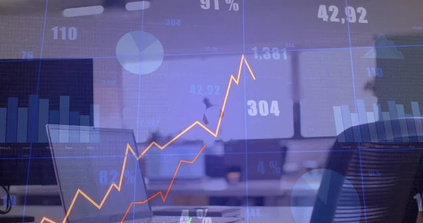 Bild Finansiell Databehandling Över Kontor Globalt Affärs Finans Databehandlings Och — Stockfoto