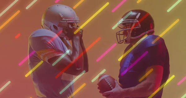 Image Neon Lines American Football Players Neon Background Sports Competition — Stock Photo, Image