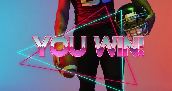 Kuva Sinusta Voittaa Tekstiä Yli Amerikkalaisen Jalkapalloilijan Neon Kolmiot Urheilu kuvapankkikuva