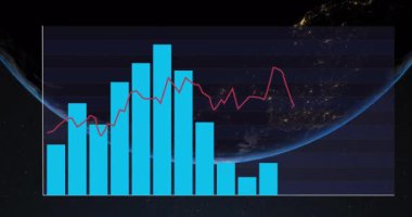 Veri işleme animasyonunun siyah arka planda dünya üzerinde gerçekleşmesi. küresel teknoloji, bilgisayar ve dijital arayüz kavramı dijital olarak oluşturulmuş video.