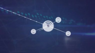 Simgeler ve veri işleme ile bağlantı ağının animasyonu. Küresel finans, iş, bağlantılar, hesaplama ve veri işleme kavramı dijital olarak oluşturulmuş video.