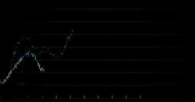 Siyah arkaplan üzerinde şema ve veri işleme animasyonu. Küresel iş ve dijital arayüz kavramı dijital olarak oluşturulmuş video.
