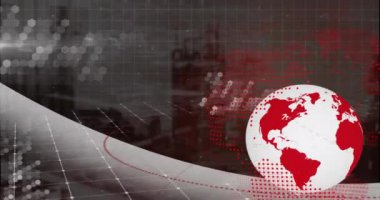 Veri işleme ve şema animasyonları şehir manzarası üzerinde dünya ile. Küresel iş ve dijital arayüz kavramı dijital olarak oluşturulmuş video.