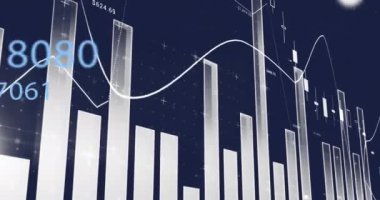 Karanlık arka planda istatistik ve finansal veri işleme animasyonu. Küresel iş, bağlantılar, hesaplama ve veri işleme kavramı dijital olarak oluşturulmuş video.