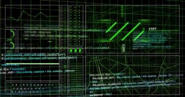 Siyah arkaplan üzerinde veri işleme animasyonu. Dijital olarak oluşturulmuş küresel bağlantılar, hesaplama ve veri işleme kavramı.