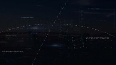 Karanlık arka planda finansal veri işleme animasyonu. Küresel finans, iş, bağlantılar, hesaplama ve veri işleme kavramı dijital olarak oluşturulmuş video.