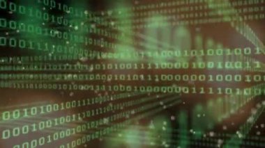 Veri işleme animasyonu ve siyah arkaplanda ışık noktaları. Küresel teknoloji, bilgisayar ve dijital arayüz kavramı dijital olarak oluşturulmuş video.