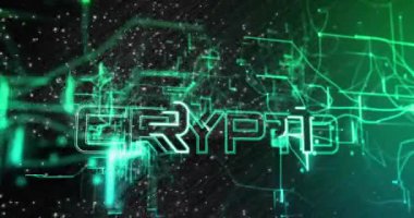 Siyah arkaplandaki noktalar üzerinden şifreli metinle bağlantı ağının animasyonu. Dijital olarak oluşturulmuş küresel bağlantılar, bilgisayar ve dijital arayüz kavramı.