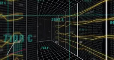 Yeşil bulut simgelerinin animasyonu, grafik üzerinde veri işleme ve ağ üzerinden aktarma. Ağ, veri, bulut hesaplama, dijital arayüz ve iletişim, dijital olarak oluşturulmuş video.