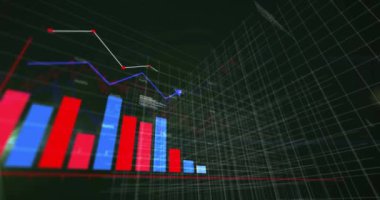 Şebeke üzerinde finansal veri işleme animasyonu. Küresel finans, iş, bağlantılar, hesaplama ve veri işleme kavramı dijital olarak oluşturulmuş video.
