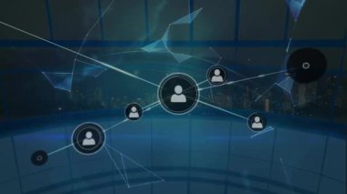 Koyu arkaplandaki dünya üzerindeki insan simgeleriyle bağlantı ağının animasyonu. Küresel finans, iş, bağlantılar, hesaplama ve veri işleme kavramı dijital olarak oluşturulmuş video.