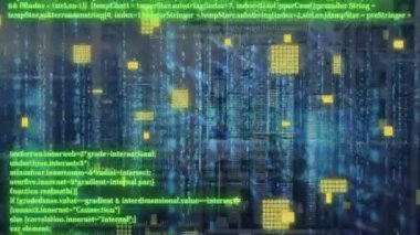 Bilgisayar sunucuları üzerinde devre kartı ve dijital veri işleme animasyonu. Dijital olarak oluşturulmuş küresel bağlantılar, hesaplama ve veri işleme kavramı.