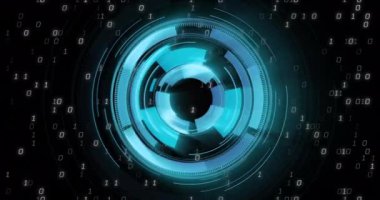 İkili kodlama üzerinde kapsam taraması animasyonu. Küresel teknoloji ve dijital arayüz konsepti dijital olarak oluşturulmuş video.
