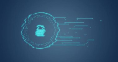 Mavi arkaplanda ağ ve asma kilit simgesini gösteren arayüz canlandırması. Ağ, bağlantı, veri, güvenlik, dijital arayüz ve iletişim, dijital olarak oluşturulmuş video.