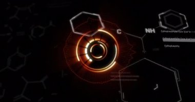 Kapsam ve bilimsel veri işleme animasyonları karanlık arka planda. Küresel finans, iş, bağlantılar, hesaplama ve veri işleme kavramı dijital olarak oluşturulmuş video.