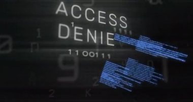 Veri işleme ve bilgisayar devre kartının animasyonu ve siyah arka planda erişimi reddedildi. Küresel teknoloji, bilgisayar ve dijital arayüz kavramı dijital olarak oluşturulmuş video.