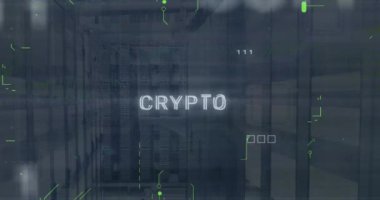 Şifreli metin ve sunucu odasındaki bağlantı ağının animasyonu. Küresel iş ve dijital arayüz kavramı dijital olarak oluşturulmuş video.