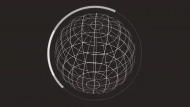Siyah arka planda hareket eden beyaz dairelerin ve kürenin animasyonu. Küresel teknoloji ve dijital arayüz konsepti dijital olarak oluşturulmuş video.