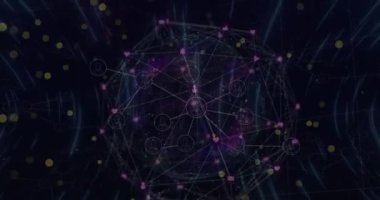 Veri işleme ve dünya üzerindeki bağlantı ağının animasyonu. Dijital olarak oluşturulmuş küresel bağlantılar, hesaplama ve veri işleme kavramı.