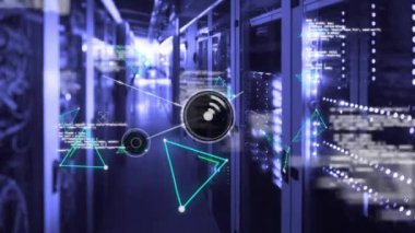 Animation of network of connections with icons and data processing over computer servers. Global connections, computing and data processing concept digitally generated video.