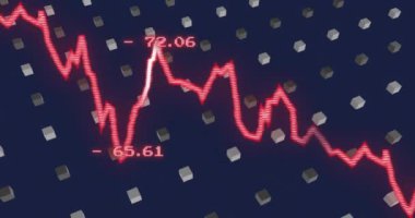 Diyagramlar üzerinde kare ve veri işleme animasyonları. Küresel iş ve dijital arayüz kavramı dijital olarak oluşturulmuş video.