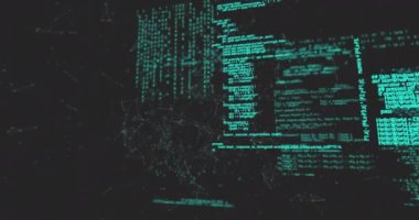Animation of network of connections over data processing on black background. Global connections, computing and digital interface concept digitally generated video.