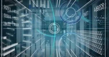 Grafikler ve tarayıcılar üzerinde 5G metin ve veri işleme animasyonu. Veri, dijital arayüz, bağlantı ve iletişim, dijital olarak oluşturulmuş video.