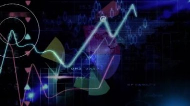 Dünya haritasında finansal veri işleme animasyonu. Küresel finans, iş, bağlantılar, hesaplama ve veri işleme kavramı dijital olarak oluşturulmuş video.