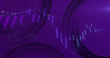 Mor arkaplan üzerinde istatistik ve veri işleme animasyonu. Küresel finans, iş, bağlantılar, hesaplama ve veri işleme kavramı dijital olarak oluşturulmuş video.