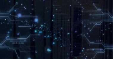 Bilgisayar sunucuları üzerinden veri işleme animasyonu. Dijital olarak oluşturulmuş küresel bağlantılar, hesaplama ve veri işleme kavramı.