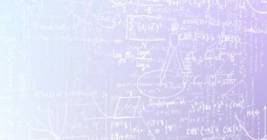 Matematiksel denklemlerin katmanlarının eflatun arkaplan üzerine animasyonu. Veri, matematik, eğitim, araştırma, bağlantı, işleme ve iletişim, dijital olarak oluşturulmuş video.