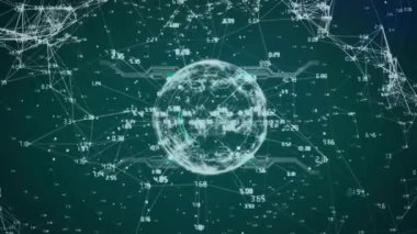 Animation of data processing and shapes over globe. Global business and digital interface concept digitally generated video.