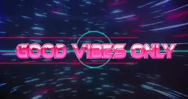 Animatie Van Goede Vibraties Alleen Tekst Neon Patroon Achtergrond Mondiaal — Stockvideo