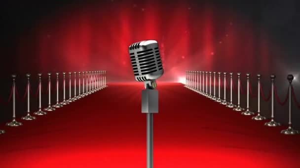 Animation Microphone Light Trails Red Carpet Black Background Music Entertainment — Stock Video