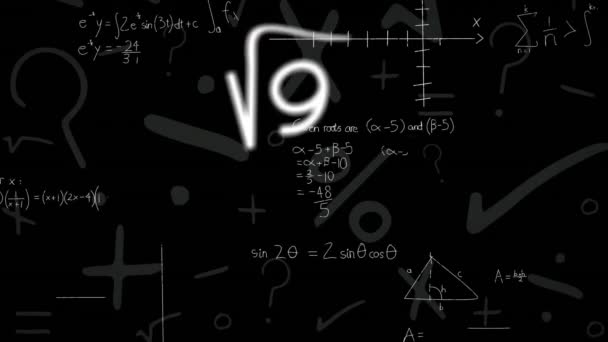 Анімація Математичних Рівнянь Чорному Тлі Глобальна Концепція Освіти Цифрового Інтерфейсу — стокове відео