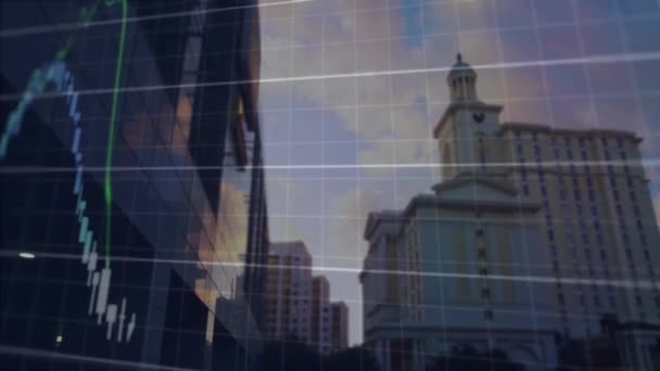 Animatie Van Verwerking Van Financiële Gegevens Stadsgezicht Wereldwijd Financieel Bedrijfs — Stockvideo