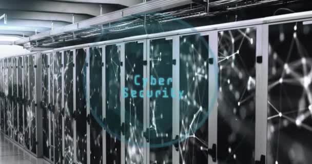 Animation Cyber Security Text Digital Data Processing Computer Servers Global — Stock Video