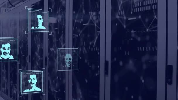Animatie Van Biometrische Foto Gegevensverwerking Computerservers Mondiale Verbindingen Computer Gegevensverwerkingsconcept — Stockvideo