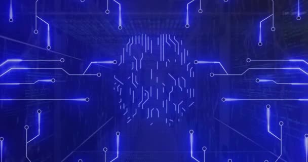 Animacja Neonowej Sieci Połączeń Mózgiem Przez Serwerownię Koncepcja Biznesu Technologii — Wideo stockowe