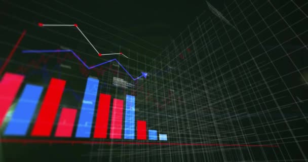 Animasi Pengolahan Data Keuangan Atas Grid Konsep Keuangan Bisnis Koneksi — Stok Video