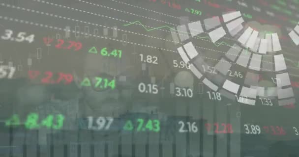 Animação Processamento Dados Financeiros Sobre Grade Fundo Escuro Conceito Finanças — Vídeo de Stock