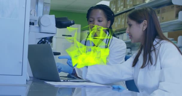 Animazione Percorsi Luminosi Luminosi Diversi Scienziati Laboratorio Concetto Globale Scienza — Video Stock