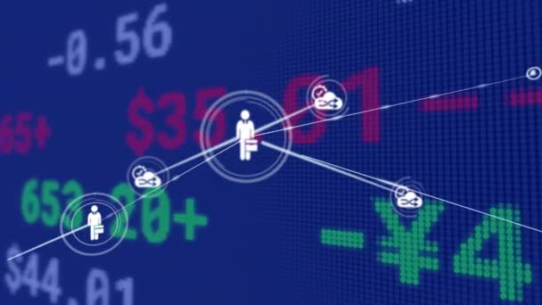 Simgelerle Bağlantı Ağı Üzerinden Finansal Veri Işleme Animasyonu Küresel Finans — Stok video