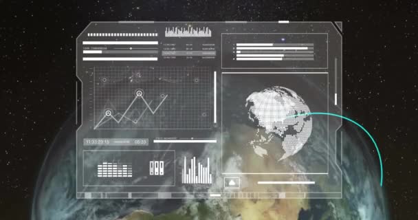 Animación Del Procesamiento Datos Pantalla Todo Mundo Conexiones Globales Computación — Vídeo de stock