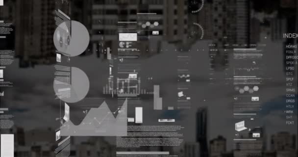 Анимирование Обработки Данных Перемещение Городу Концепция Глобального Делового Цифрового Интерфейса — стоковое видео