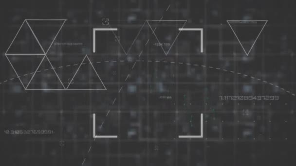 Анимация Загрузки Треугольников Квадратного Кадра Сканера Поверх Обработки Данных Черном — стоковое видео